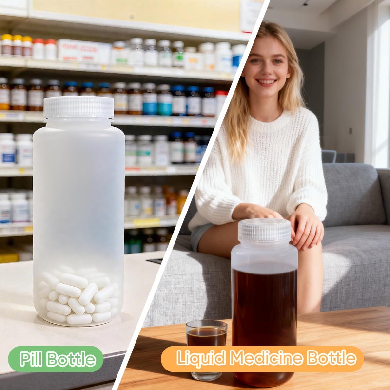 DEMORA 16 oz Plastic Bottles with Lids, Airtight Refillable Wide Mouth Travel Bottles for Toiletries, PP Food Grade Plastic Containers for Liquids Pill Water Sample Lab Reagent (Clear, 2 Pcs) - Image 3